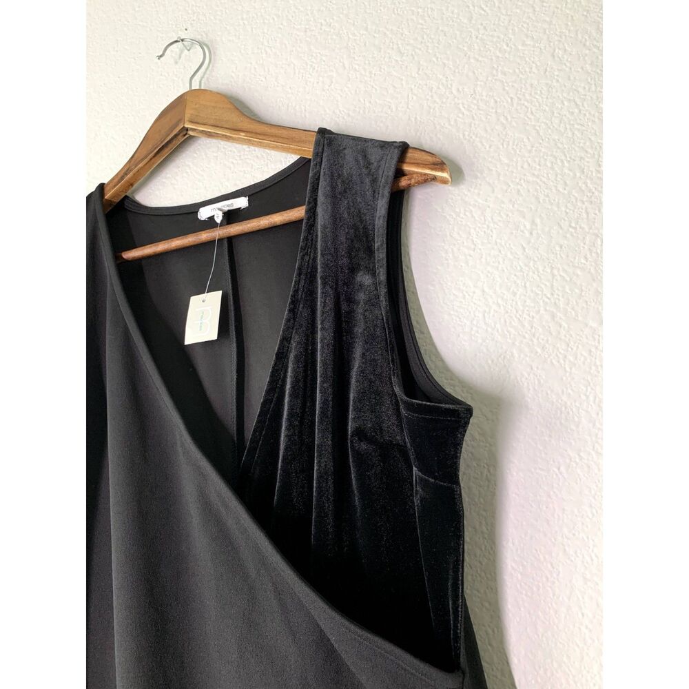 NWT Maurices Black Midi Dress Womens Sz M Faux Wrap Mixed Media V Neck Tulip - Picture 2 of 8